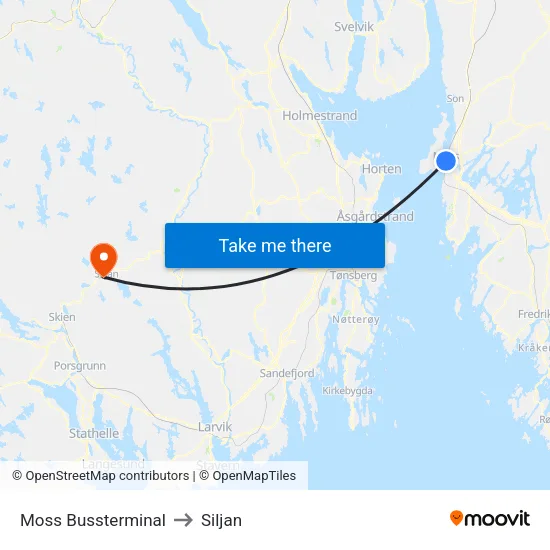 Moss Bussterminal to Siljan map