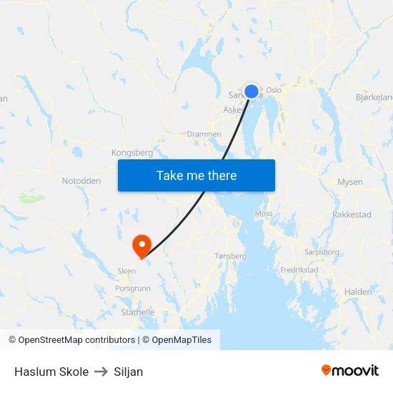 Haslum Skole to Siljan map