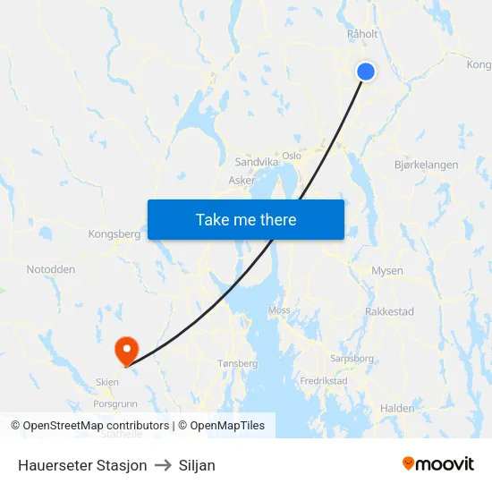 Hauerseter Stasjon to Siljan map