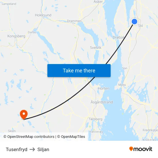 Tusenfryd to Siljan map