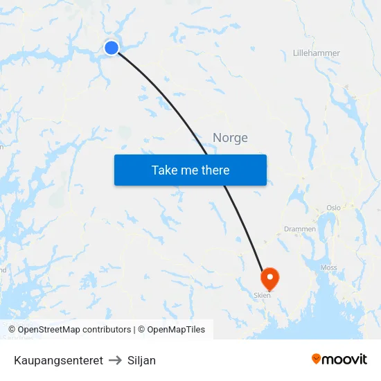 Kaupangsenteret to Siljan map