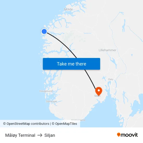 Måløy Terminal to Siljan map