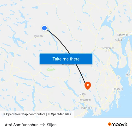 Atrå Samfunnshus to Siljan map