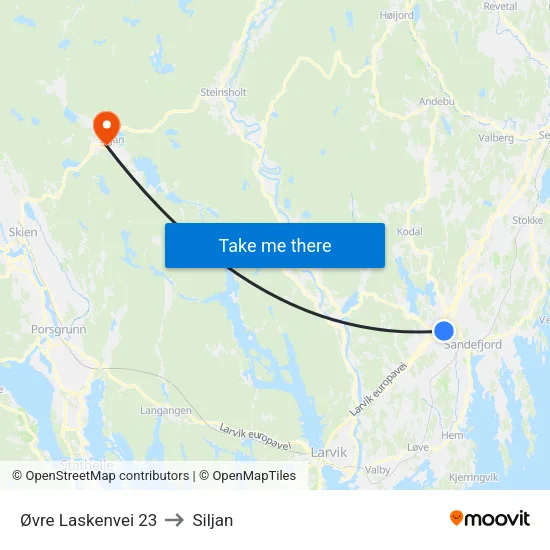 Øvre Laskenvei 23 to Siljan map