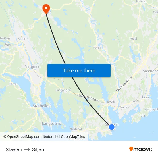 Stavern to Siljan map