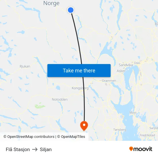 Flå Stasjon to Siljan map