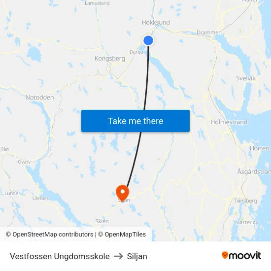 Vestfossen Ungdomsskole to Siljan map