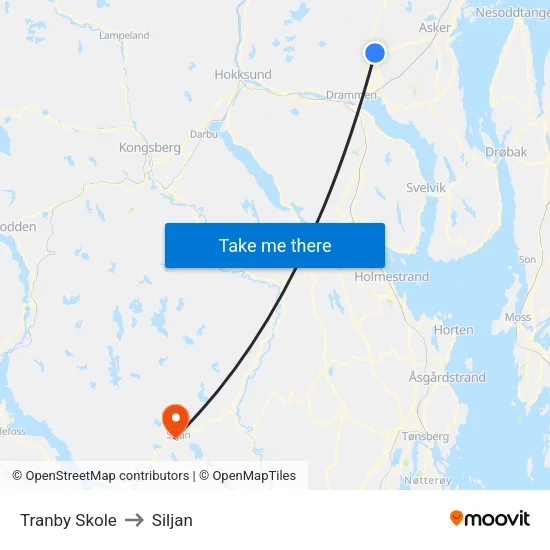 Tranby Skole to Siljan map