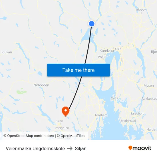 Veienmarka Ungdomsskole to Siljan map