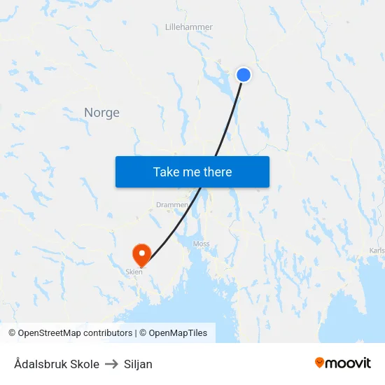 Ådalsbruk Skole to Siljan map