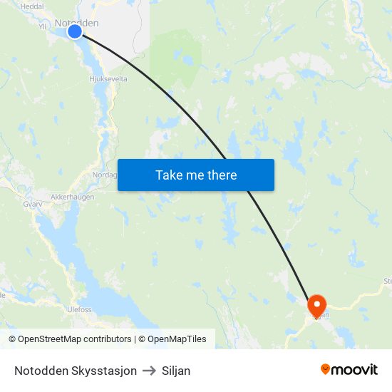 Notodden Skysstasjon to Siljan map