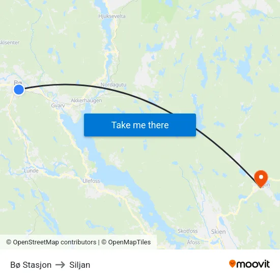 Bø Stasjon to Siljan map