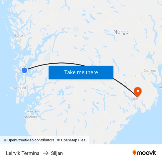Leirvik Terminal to Siljan map