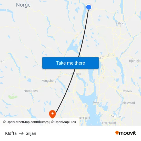 Kløfta to Siljan map