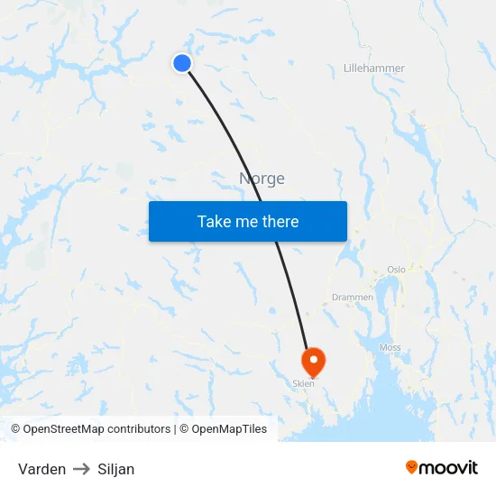 Varden to Siljan map