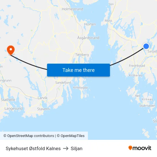 Sykehuset Østfold Kalnes to Siljan map