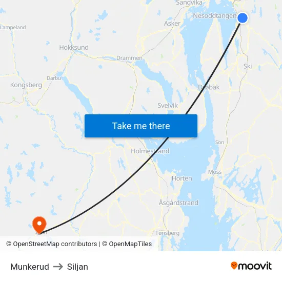 Munkerud to Siljan map