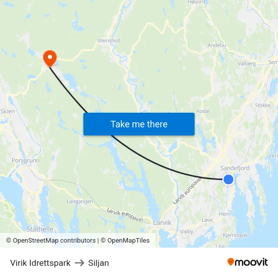 Virik Idrettspark to Siljan map