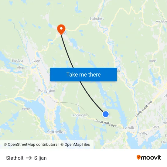 Sletholt to Siljan map