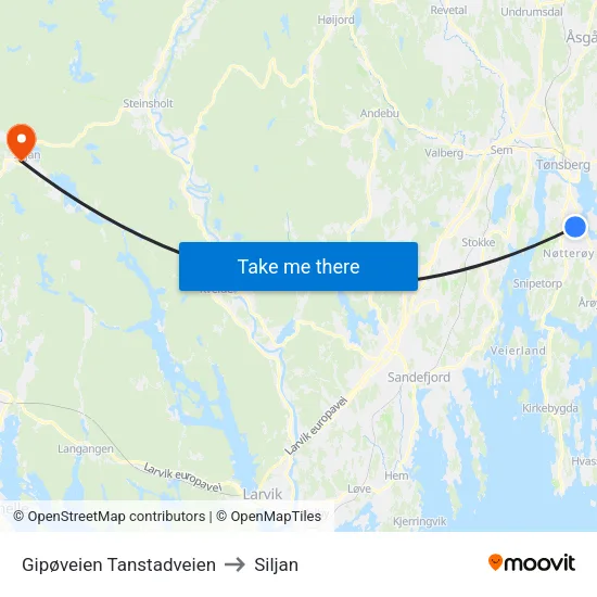 Gipøveien Tanstadveien to Siljan map