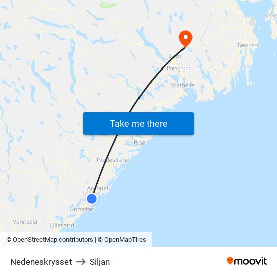 Nedeneskrysset to Siljan map