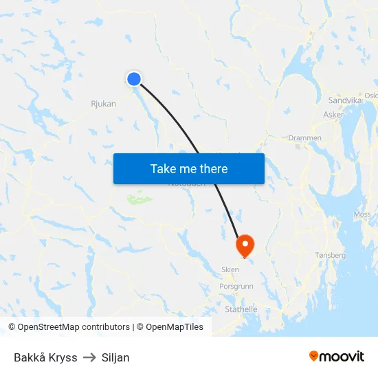 Bakkå Kryss to Siljan map