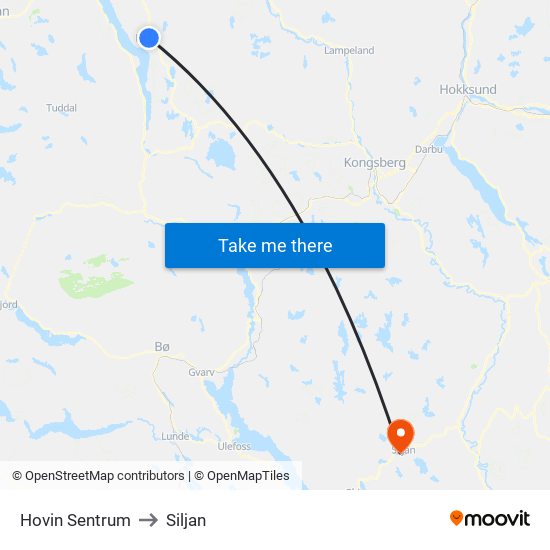 Hovin Sentrum to Siljan map