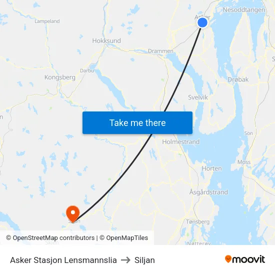 Asker Stasjon Lensmannslia to Siljan map