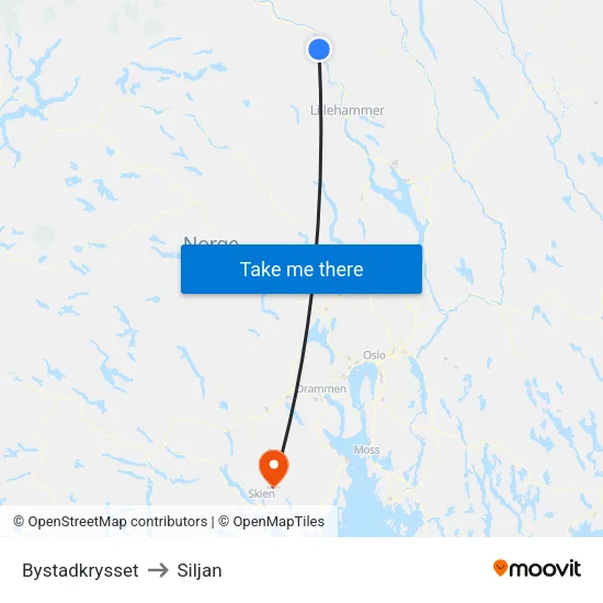 Bystadkrysset to Siljan map