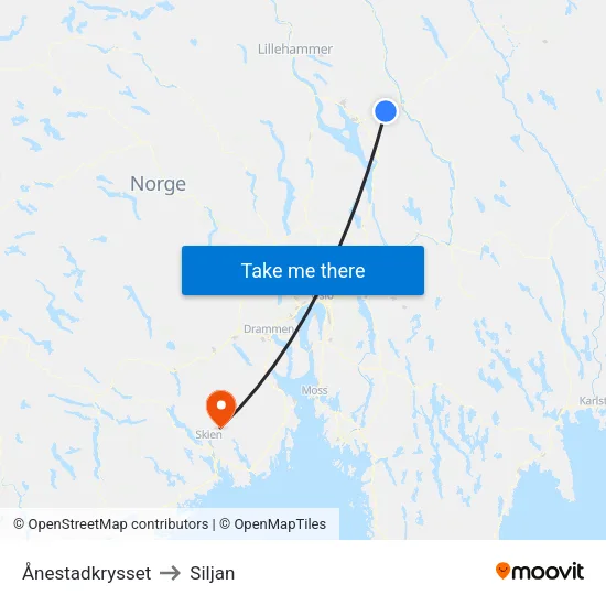 Ånestadkrysset to Siljan map