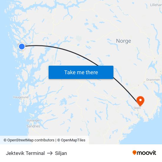 Jektevik Terminal to Siljan map