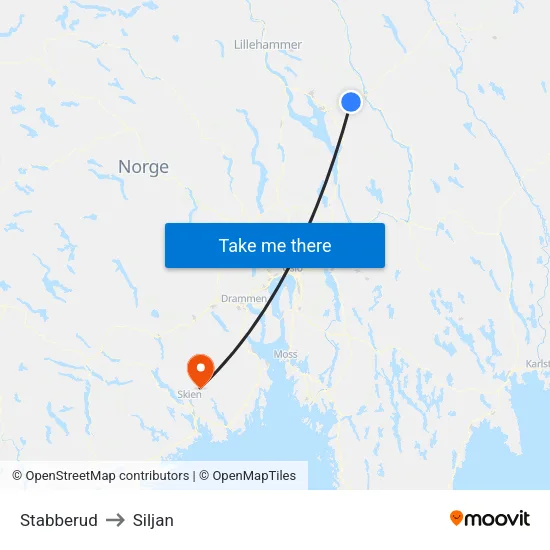 Stabberud to Siljan map