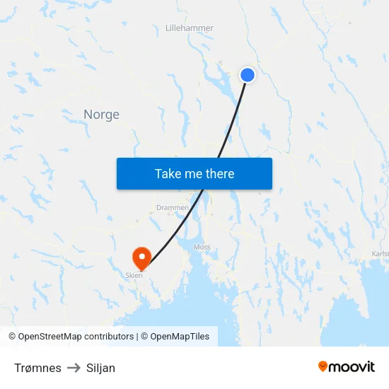 Trømnes to Siljan map