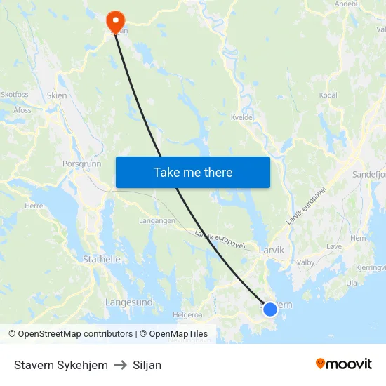 Stavern Sykehjem to Siljan map