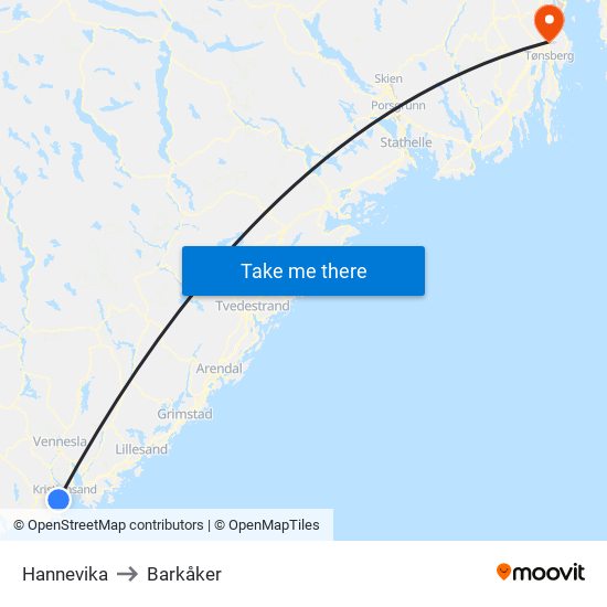 Hannevika to Barkåker map