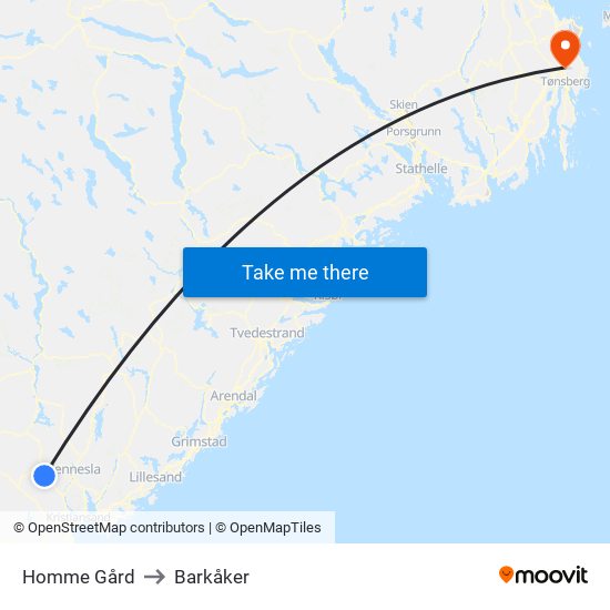 Homme Gård to Barkåker map