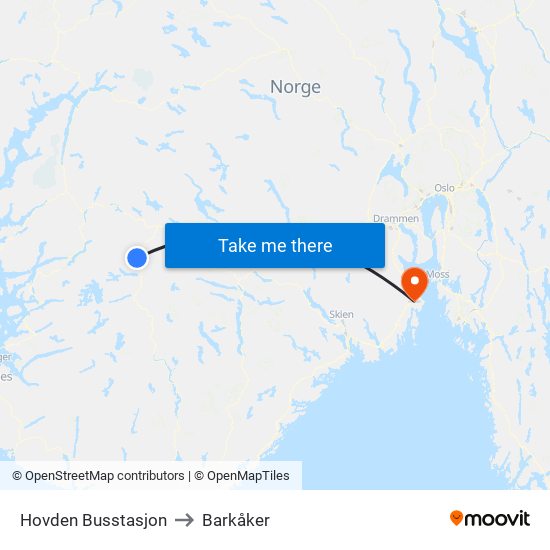 Hovden Busstasjon to Barkåker map
