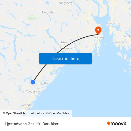 Ljøstadvann Øst to Barkåker map