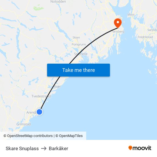 Skare Snuplass to Barkåker map