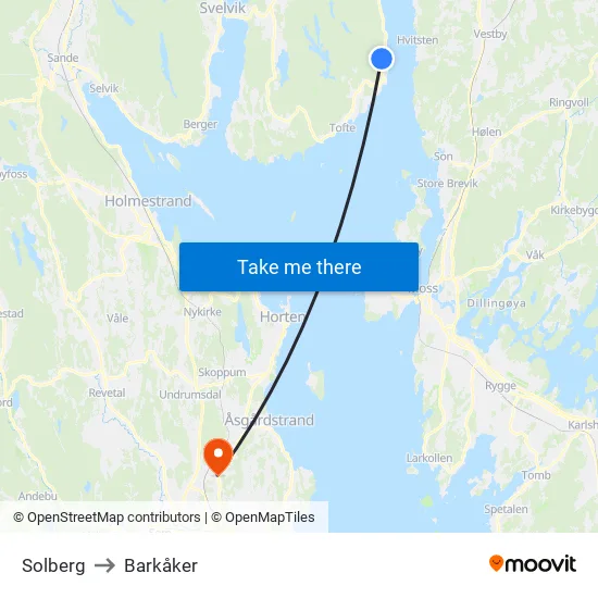 Solberg to Barkåker map