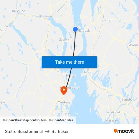 Sætre Bussterminal to Barkåker map