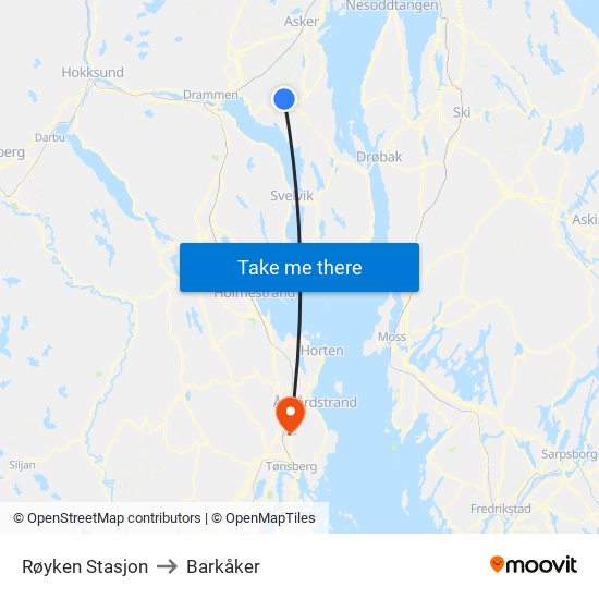 Røyken Stasjon to Barkåker map