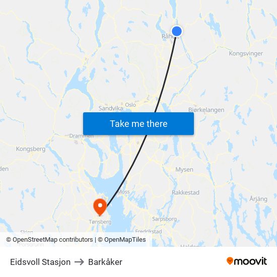 Eidsvoll Stasjon to Barkåker map