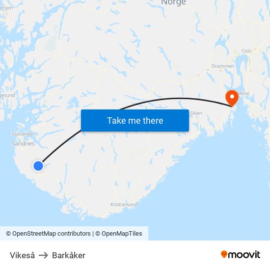 Vikeså to Barkåker map