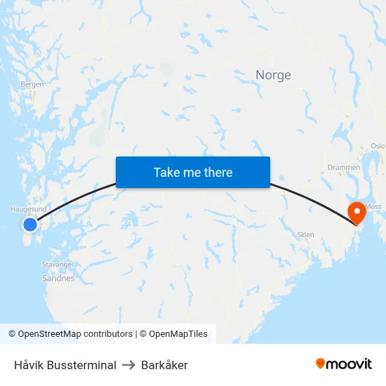 Håvik Bussterminal to Barkåker map