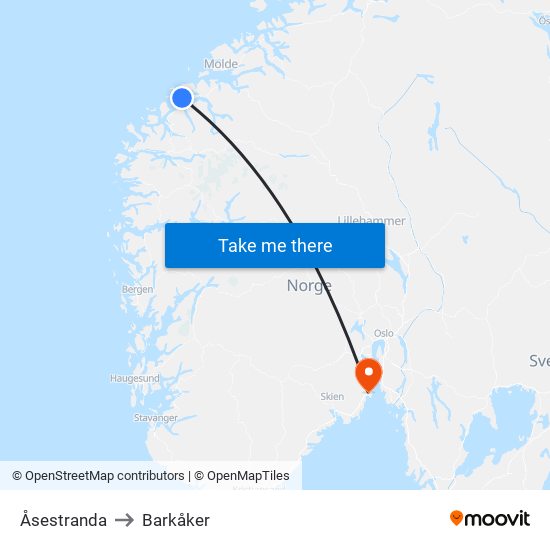 Åsestranda to Barkåker map