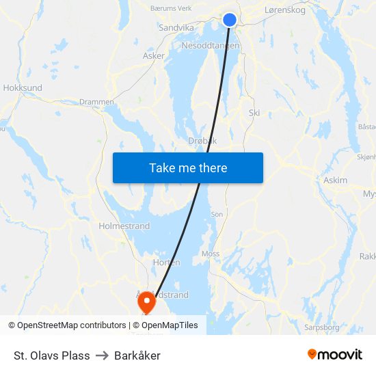 St. Olavs Plass to Barkåker map