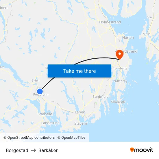 Borgestad to Barkåker map