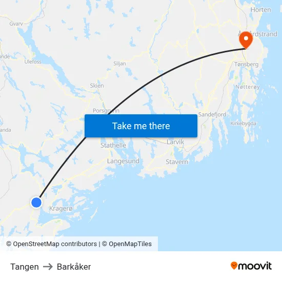 Tangen to Barkåker map