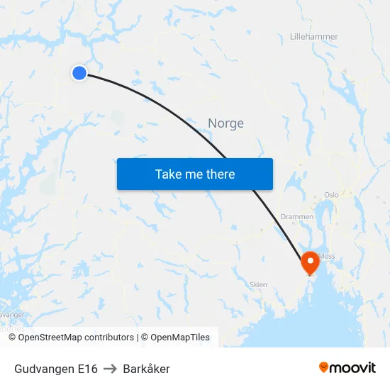Gudvangen E16 to Barkåker map